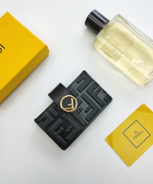 1:1 Replica Fendi Card Holder Black With Black Gusseted Card Holder For Men 4in/10cm FF