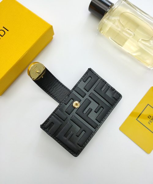 1:1 Replica Fendi Card Holder Black With Black Gusseted Card Holder For Men 4in/10cm FF