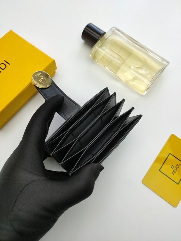 Fendi Card Holder Black With Black Gusseted Card Holder For Men 4in/10cm FF