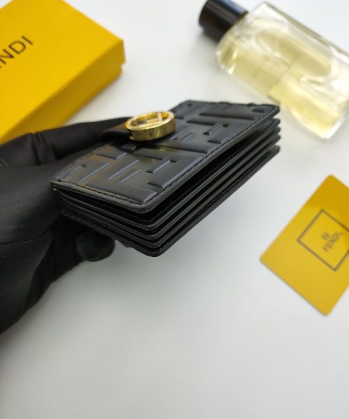 1:1 Replica Fendi Card Holder Black With Black Gusseted Card Holder For Men 4in/10cm FF