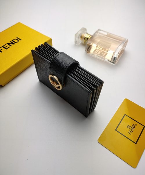 1:1 Replica Fendi Card Holder Black With Black Gusseted Card Holder For Women 4in/10cm FF 8M0301A18BF0KUR