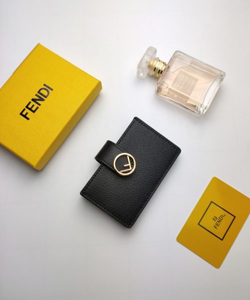 1:1 Replica Fendi Card Holder Black With Black Gusseted Card Holder For Women 4in/10cm FF 8M0301A18BF0KUR
