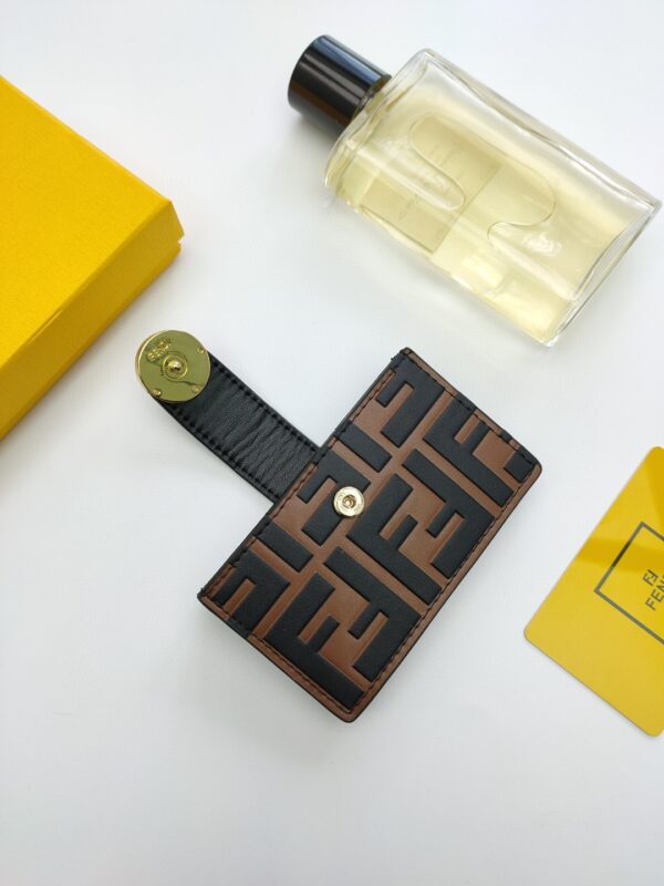 Fendi Card Holder Brown With Black Gusseted Card Holder For Men 4in/10cm FF