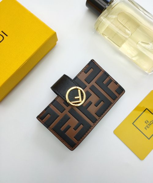 1:1 Replica Fendi Card Holder Brown With Black Gusseted Card Holder For Men 4in/10cm FF