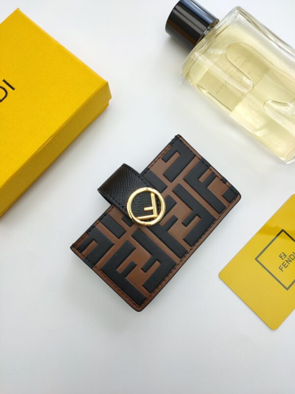Fendi Card Holder Brown With Black Gusseted Card Holder For Men 4in/10cm FF