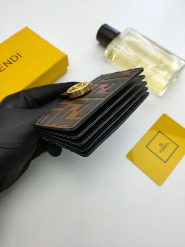 Fendi Card Holder Brown With Black Gusseted Card Holder For Men 4in/10cm FF