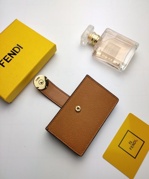 1:1 Replica Fendi Card Holder Brown With Brown Gusseted Card Holder For Women 4in/10cm FF