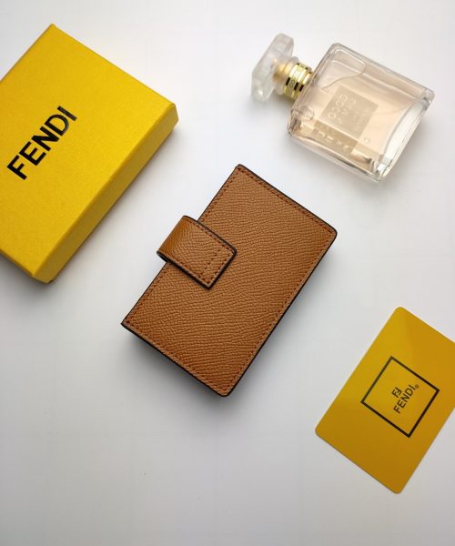 1:1 Replica Fendi Card Holder Brown With Brown Gusseted Card Holder For Women 4in/10cm FF