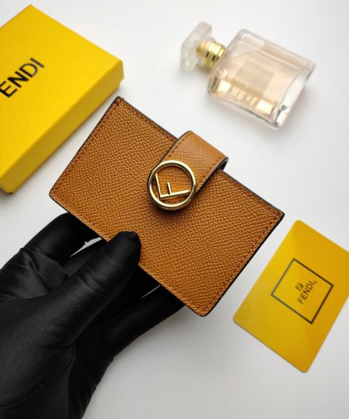 1:1 Replica Fendi Card Holder Brown With Brown Gusseted Card Holder For Women 4in/10cm FF