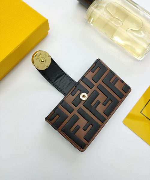1:1 Replica Fendi Card Holder Brown With Cloud Blue Gusseted Card Holder For Women 4in/10cm FF