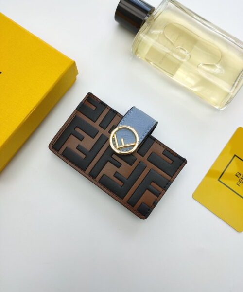 Fendi Card Holder Brown With Cloud Blue Gusseted Card Holder For Women 4in/10cm FF