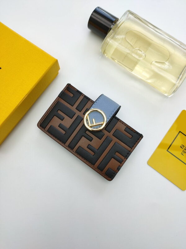 Fendi Card Holder Brown With Cloud Blue Gusseted Card Holder For Women 4in/10cm FF
