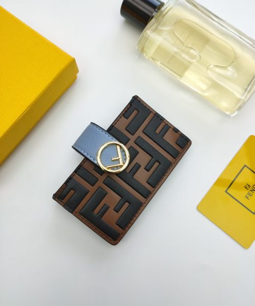 1:1 Replica Fendi Card Holder Brown With Cloud Blue Gusseted Card Holder For Women 4in/10cm FF