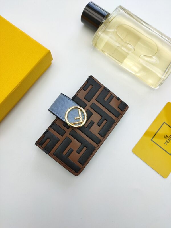 Fendi Card Holder Brown With Cloud Blue Gusseted Card Holder For Women 4in/10cm FF