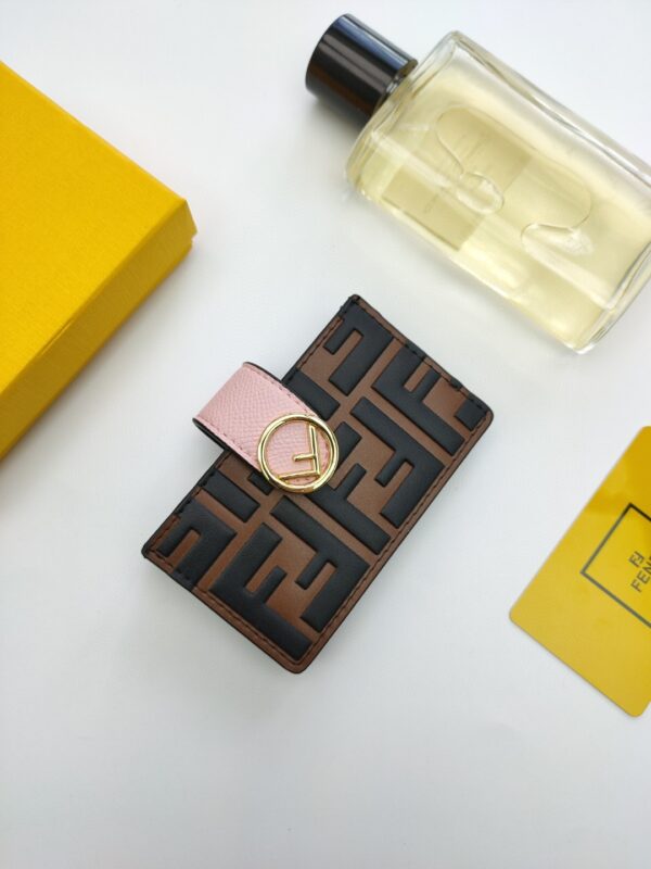 Fendi Card Holder Brown With Pink Gusseted Card Holder For Women 4in/10cm FF