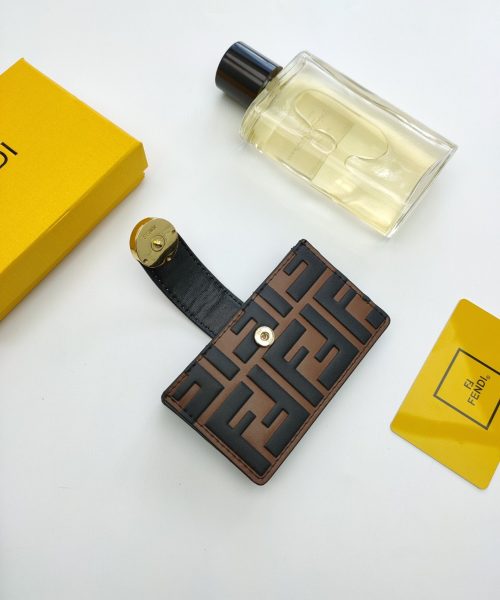 1:1 Replica Fendi Card Holder Brown With Pink Gusseted Card Holder For Women 4in/10cm FF