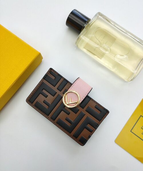 Fendi Card Holder Brown With Pink Gusseted Card Holder For Women 4in/10cm FF