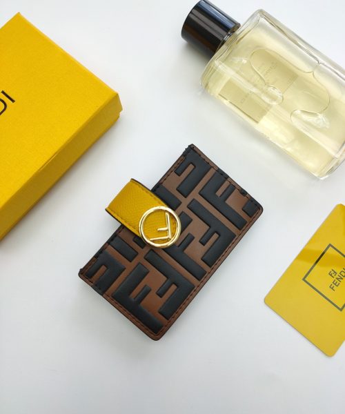 1:1 Replica Fendi Card Holder Brown With Yellow Gusseted Card Holder For Women 4in/10cm FF 8M0301A6CBF19DA