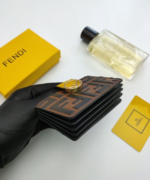 1:1 Replica Fendi Card Holder Brown With Yellow Gusseted Card Holder For Women 4in/10cm FF 8M0301A6CBF19DA