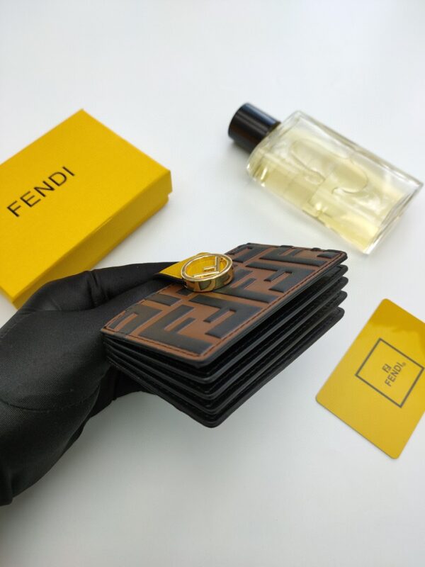 Fendi Card Holder Brown With Yellow Gusseted Card Holder For Women 4in/10cm FF 8M0301A6CBF19DA