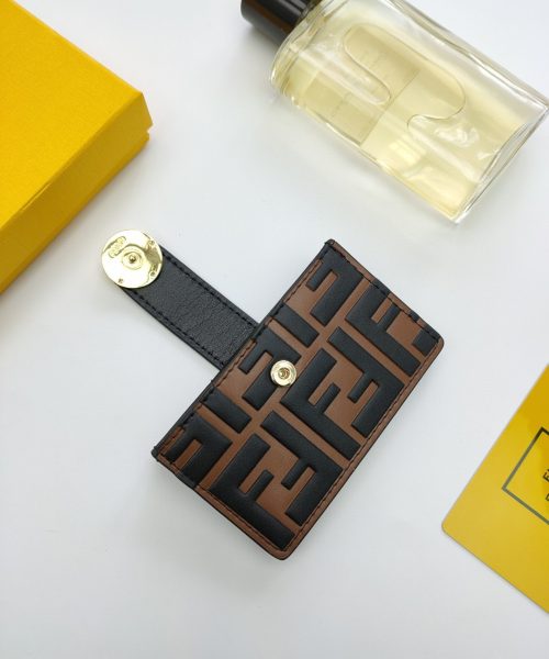 1:1 Replica Fendi Card Holder Brown With Yellow Gusseted Card Holder For Women 4in/10cm FF 8M0301A6CBF19DA