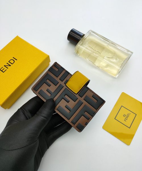 1:1 Replica Fendi Card Holder Brown With Yellow Gusseted Card Holder For Women 4in/10cm FF 8M0301A6CBF19DA