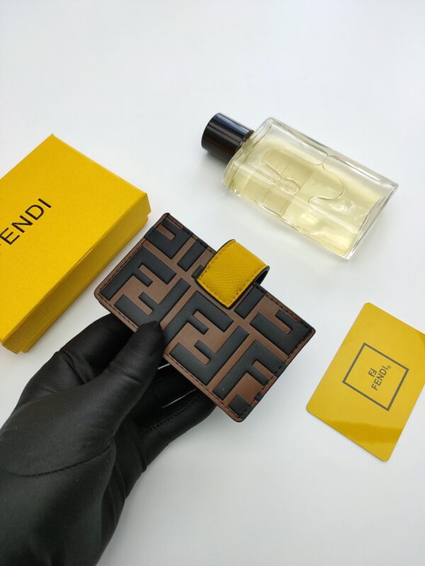 Fendi Card Holder Brown With Yellow Gusseted Card Holder For Women 4in/10cm FF 8M0301A6CBF19DA