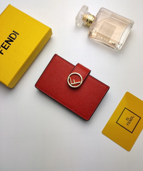 Fendi Card Holder Red With Red Gusseted Card Holder For Women 4in/10cm FF