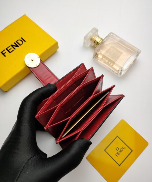 1:1 Replica Fendi Card Holder Red With Red Gusseted Card Holder For Women 4in/10cm FF