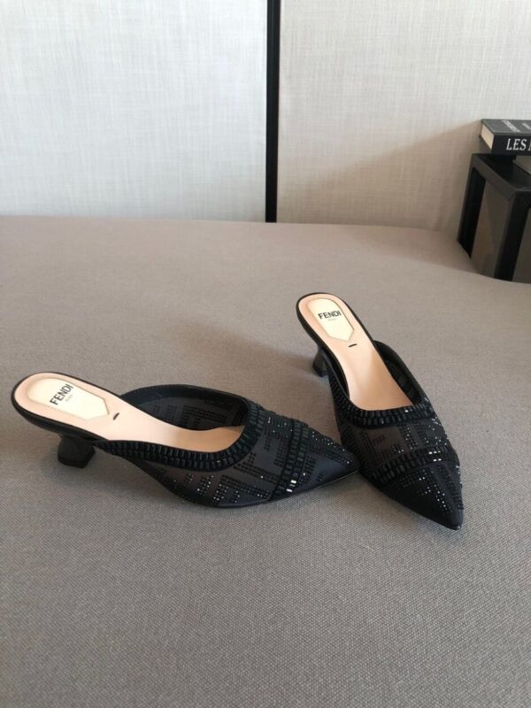 Fendi Colibri Crystal FF Sabot Mules 55mm Spring/Summer Collection Black