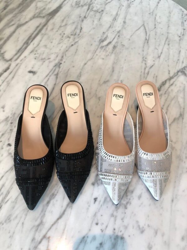 Fendi Colibri Crystal FF Sabot Mules 55mm Spring/Summer Collection Black