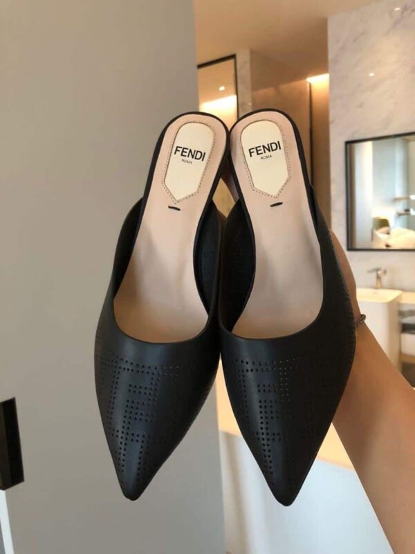 Fendi Colibri Perforated FF Sabot Mules 55mm Spring/Summer 2020 Collection, Black