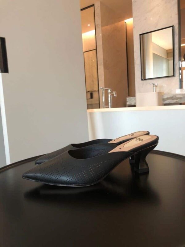Fendi Colibri Perforated FF Sabot Mules 55mm Spring/Summer 2020 Collection, Black