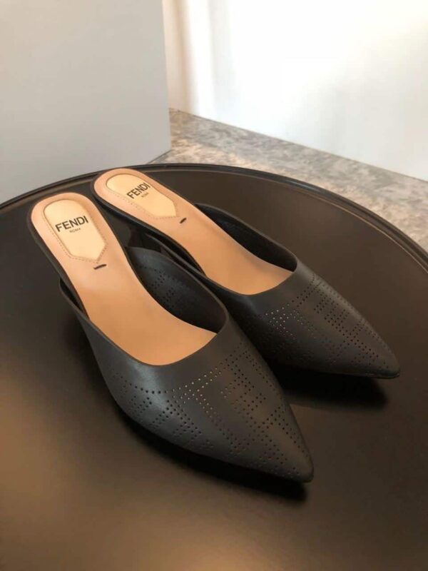 Fendi Colibri Perforated FF Sabot Mules 55mm Spring/Summer 2020 Collection, Black