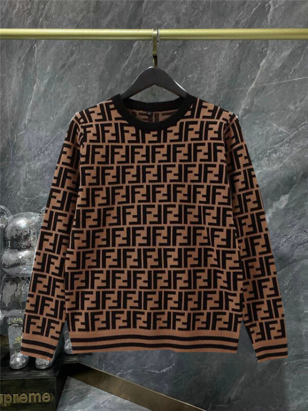 Fendi Cotton Pullover Jumper Brown For Men