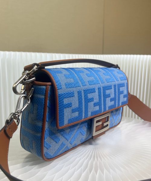 1:1 Replica Fendi Denim Bag With FF Embroidery Blue For Women 26cm / 10.2in