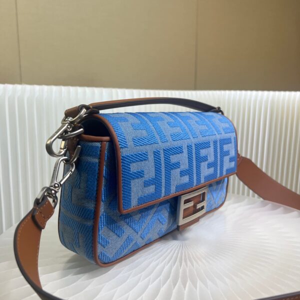 1:1 Replica Fendi Denim Bag With FF Embroidery Blue For Women 26cm / 10.2in