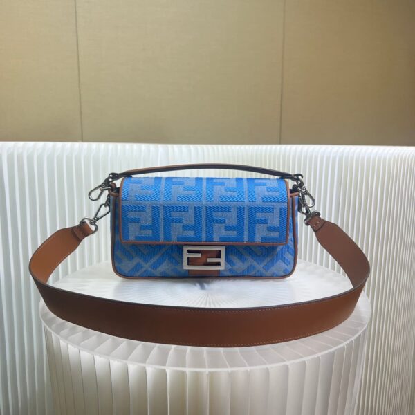 1:1 Replica Fendi Denim Bag With FF Embroidery Blue For Women 26cm / 10.2in