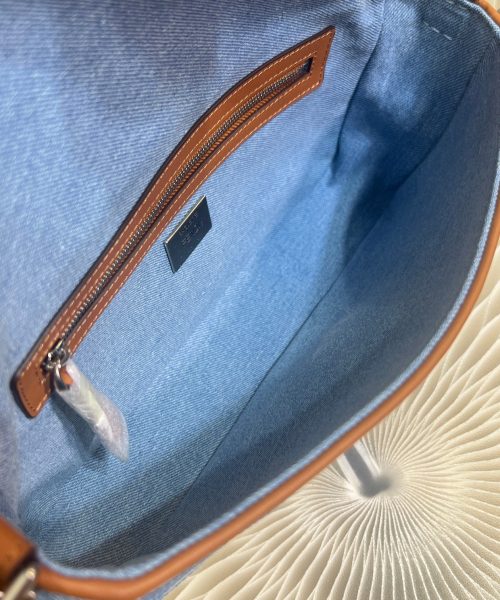 1:1 Replica Fendi Denim Bag With FF Embroidery Blue For Women 26cm / 10.2in