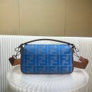 1:1 Replica Fendi Denim Bag With FF Embroidery Blue For Women 26cm / 10.2in