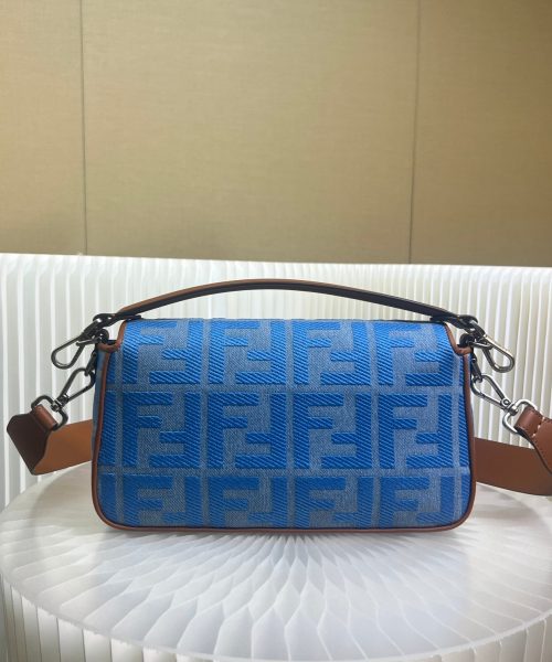 1:1 Replica Fendi Denim Bag With FF Embroidery Blue For Women 26cm / 10.2in