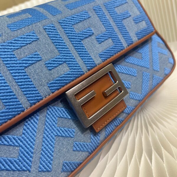1:1 Replica Fendi Denim Bag With FF Embroidery Blue For Women 26cm / 10.2in