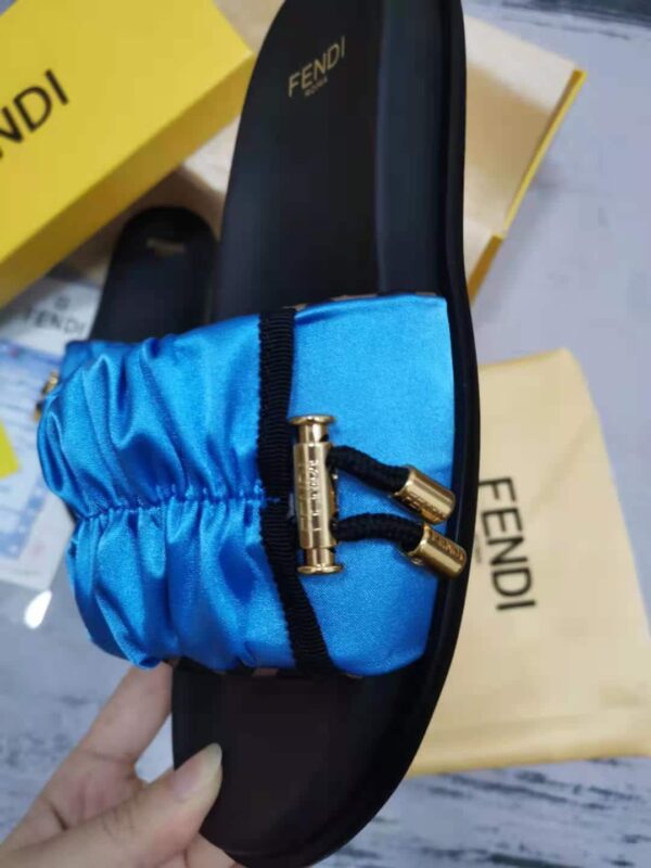 Fendi Feel Blue Satin Slides For Women