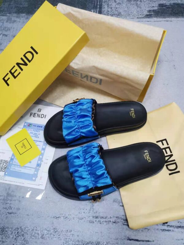 Fendi Feel Blue Satin Slides For Women