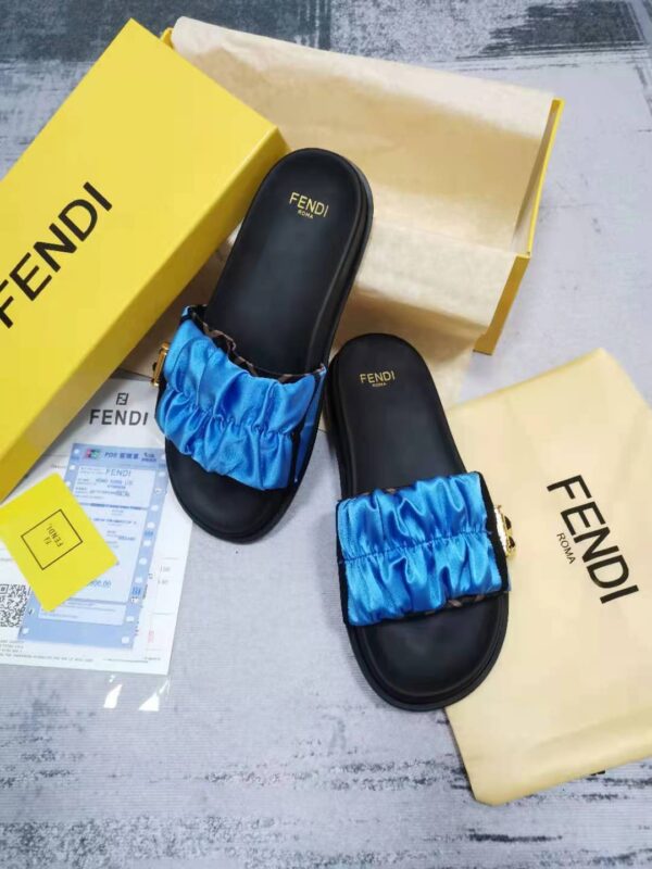 Fendi Feel Blue Satin Slides For Women
