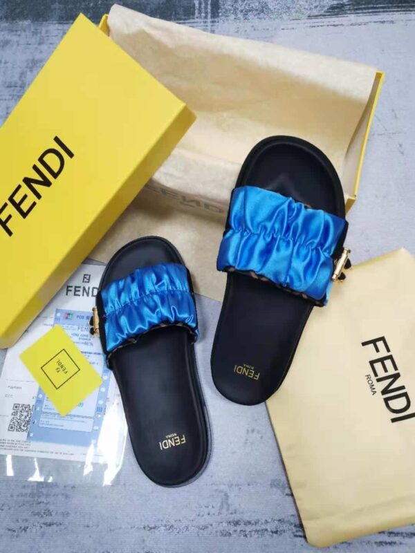 Fendi Feel Blue Satin Slides For Women