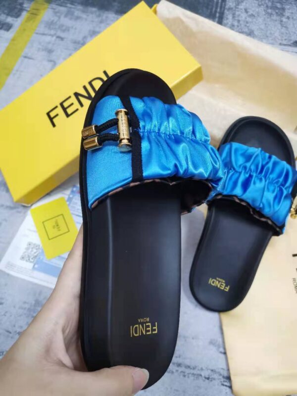 Fendi Feel Blue Satin Slides For Women