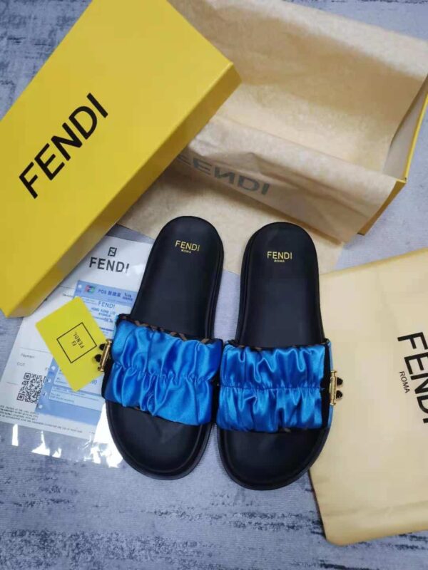 Fendi Feel Blue Satin Slides For Women