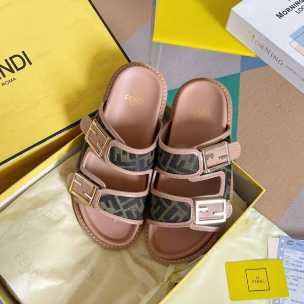 Fendi Feel Brown FF Fabric Slides For Women 8X8326AEGVF1HHG