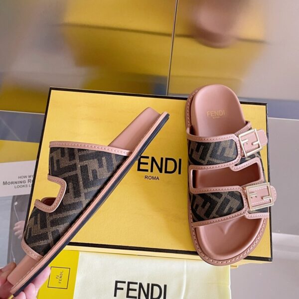 Fendi Feel Brown FF Fabric Slides For Women 8X8326AEGVF1HHG